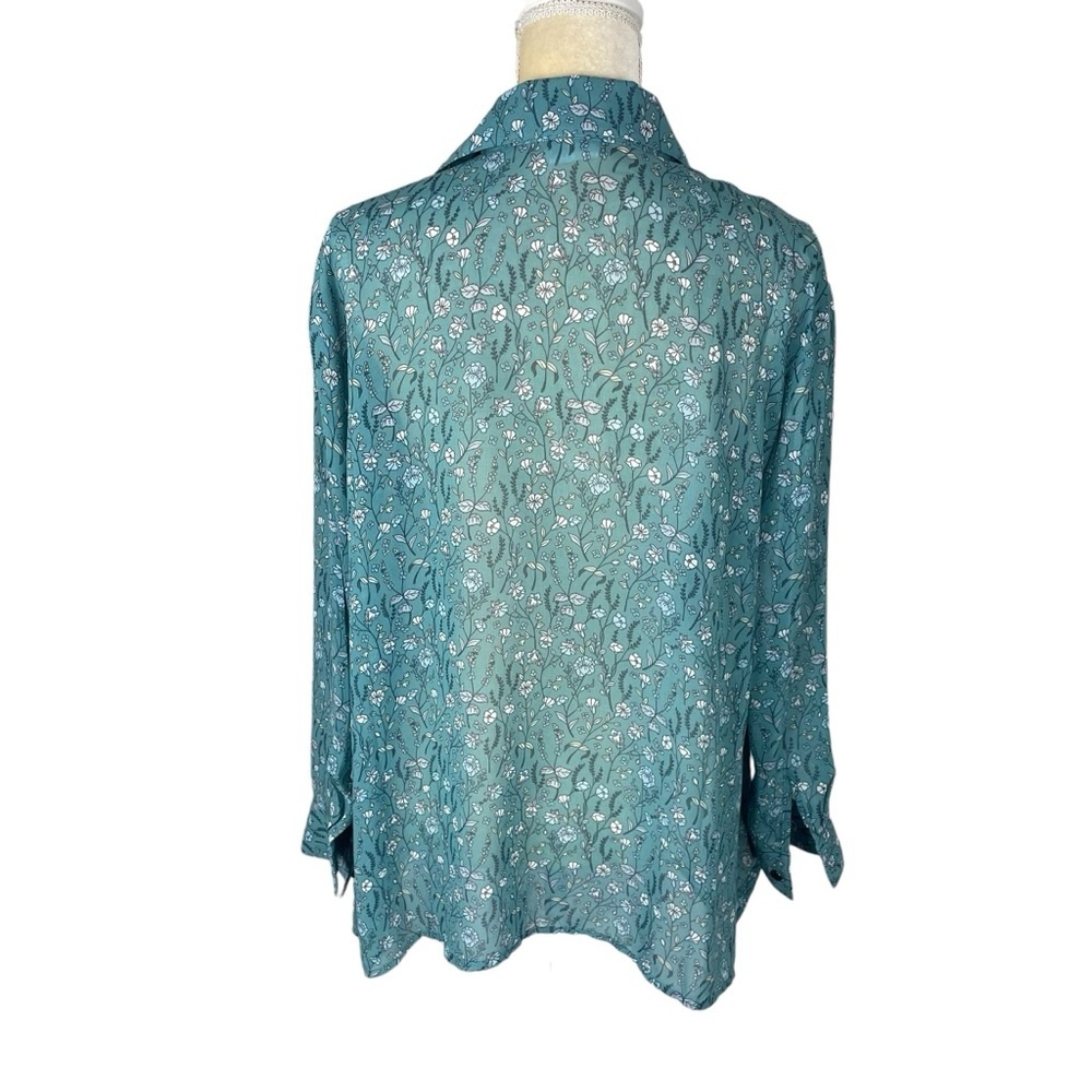 CAbi 3761 Kate Chase Field of Flowers Blouse Size XXS Blue Green‎ Floral Sheer - Picture 10 of 10